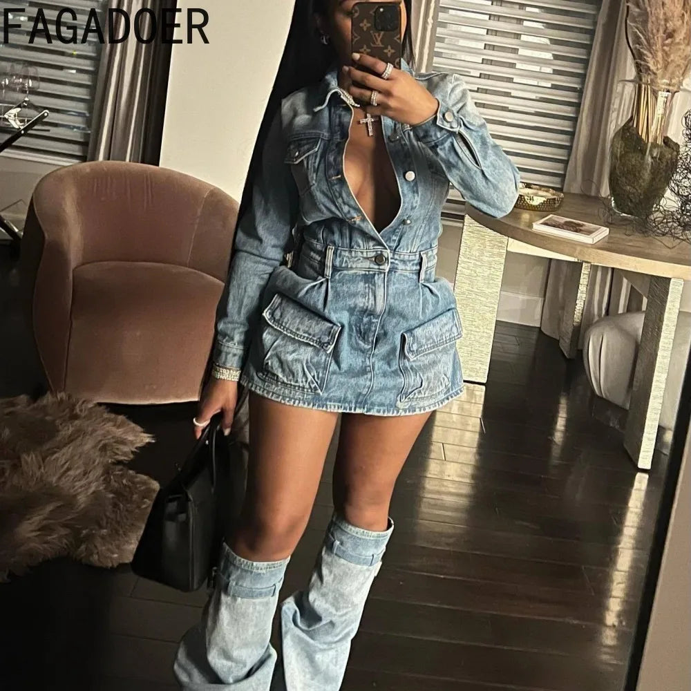 Button Denim Mini Dress